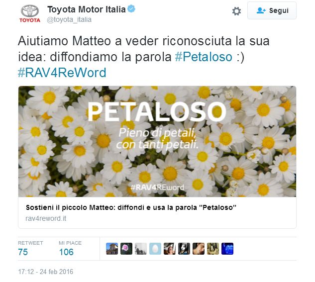 Anche la Toyota aiuta il piccolo Matteo