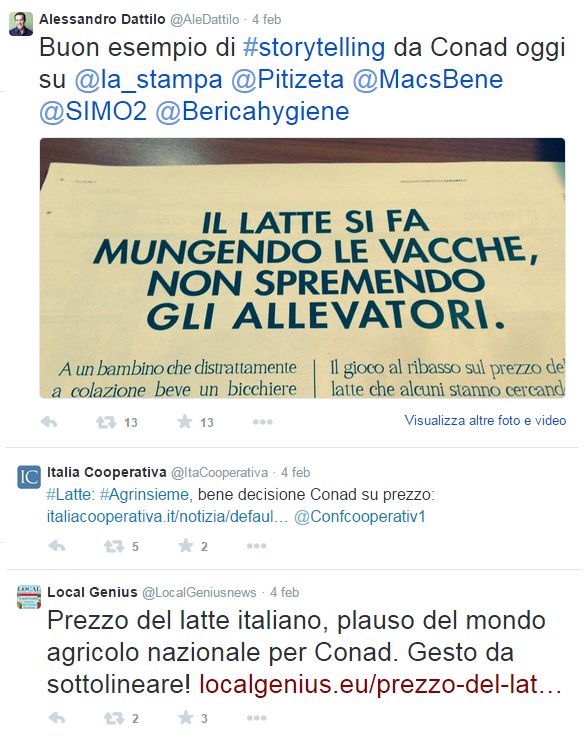 CONAD raccoglie il plauso del Web a proposito del prezzo del latte